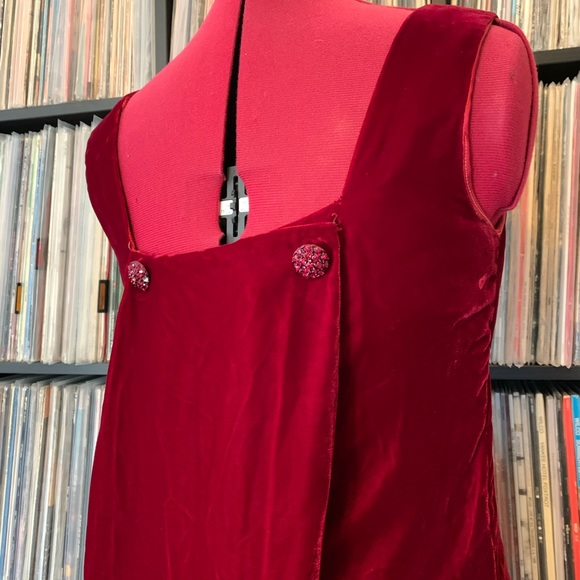 vintage red velvet dress w buttons XS ♥️ Valentine - Picture 4 of 8